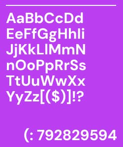 Grafika z białym alfabetem na fioletowym tle