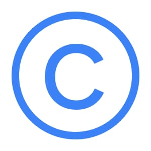 Niebieska ikona praw autorskich (c w kółku) na bialymtle