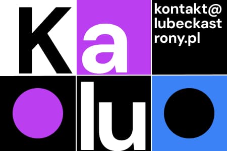 Grafika z kratką i literami w kolorach czarno fioletowo czarno niebieskim