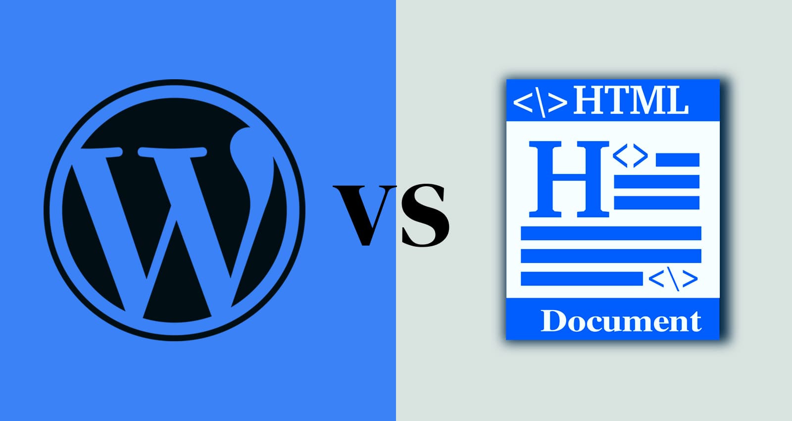 Biało niebieska grafika z logiem Wordpress oraz kodem HTML